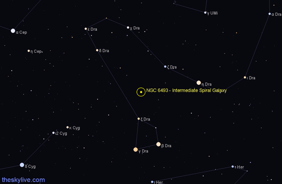 Finder chart NGC 6493 - Intermediate Spiral Galaxy in Draco star