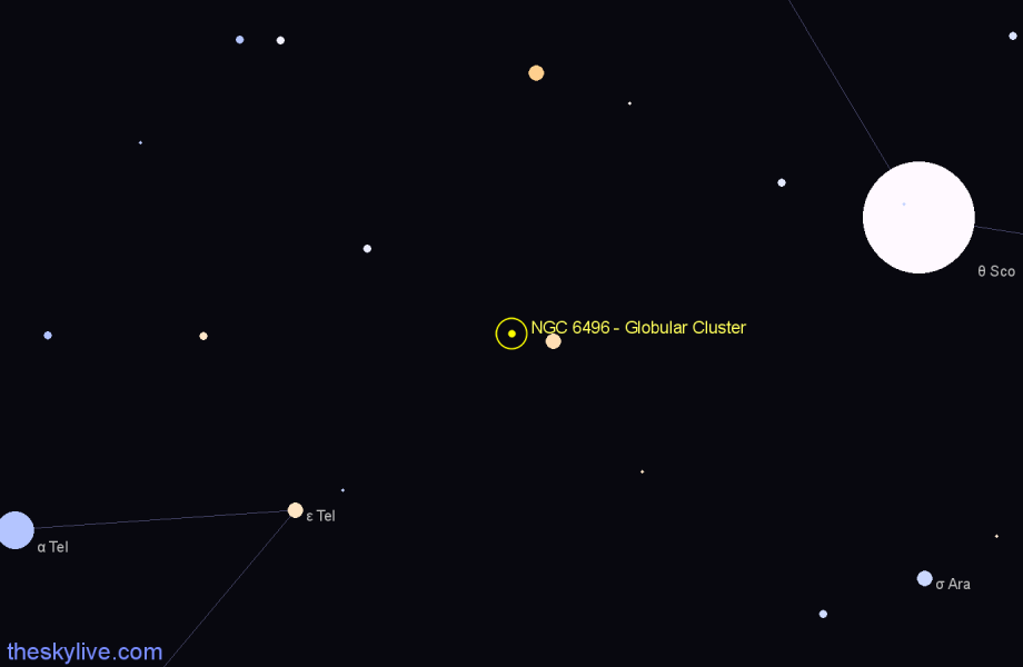 Finder chart NGC 6496 - Globular Cluster in Corona Australis star