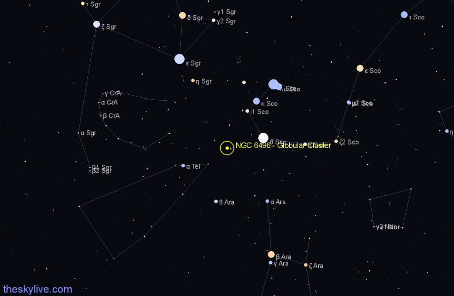 Finder chart NGC 6496 - Globular Cluster in Corona Australis star