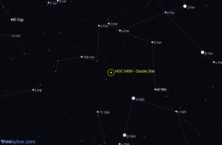 Finder chart NGC 6499 - Double Star in Hercules star