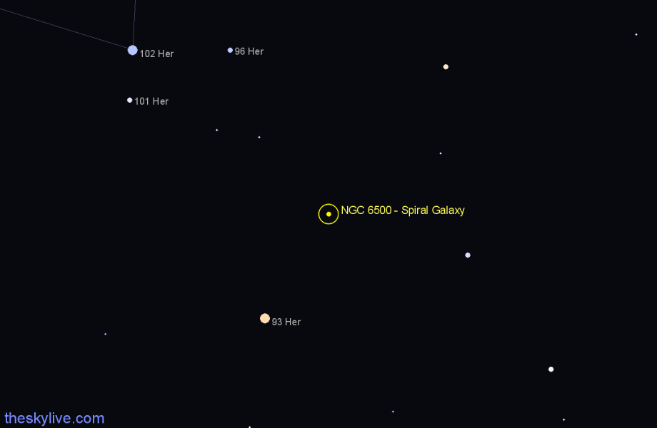 Finder chart NGC 6500 - Spiral Galaxy in Hercules star