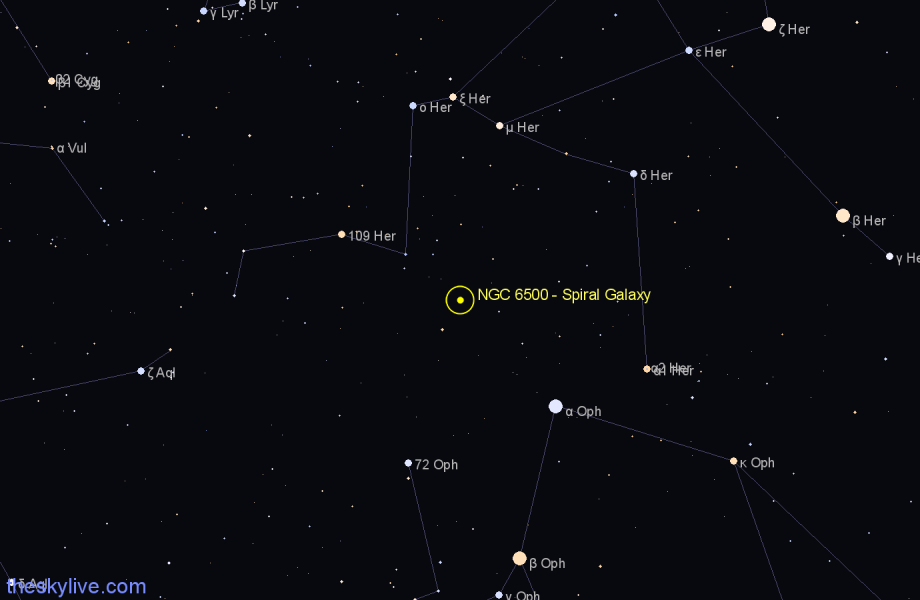 Finder chart NGC 6500 - Spiral Galaxy in Hercules star