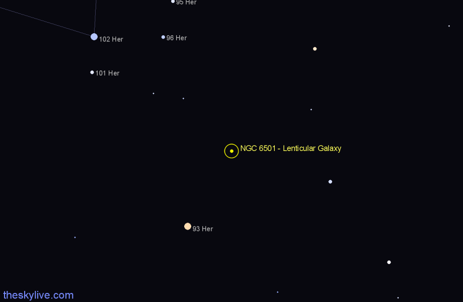 Finder chart NGC 6501 - Lenticular Galaxy in Hercules star