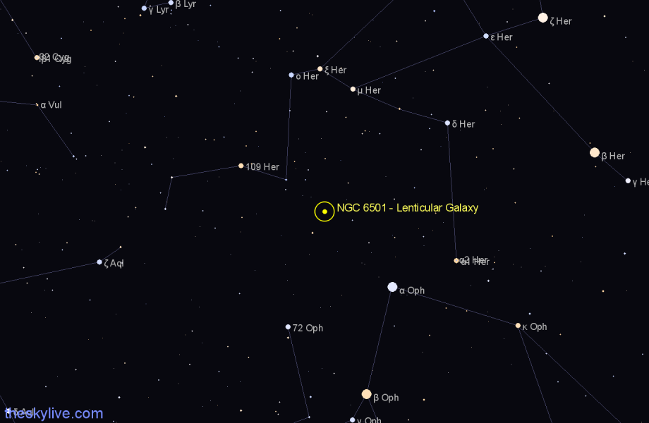 Finder chart NGC 6501 - Lenticular Galaxy in Hercules star