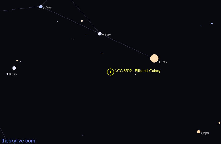 Finder chart NGC 6502 - Elliptical Galaxy in Pavo star