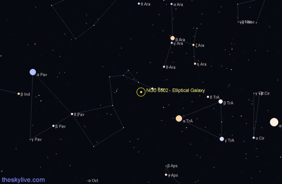 Finder chart NGC 6502 - Elliptical Galaxy in Pavo star