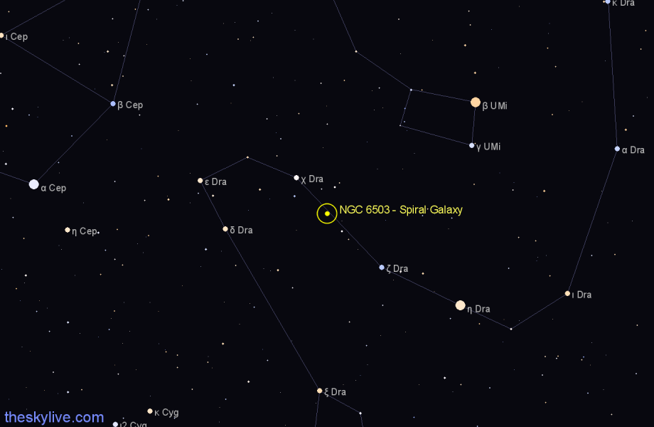 Finder chart NGC 6503 - Spiral Galaxy in Draco star