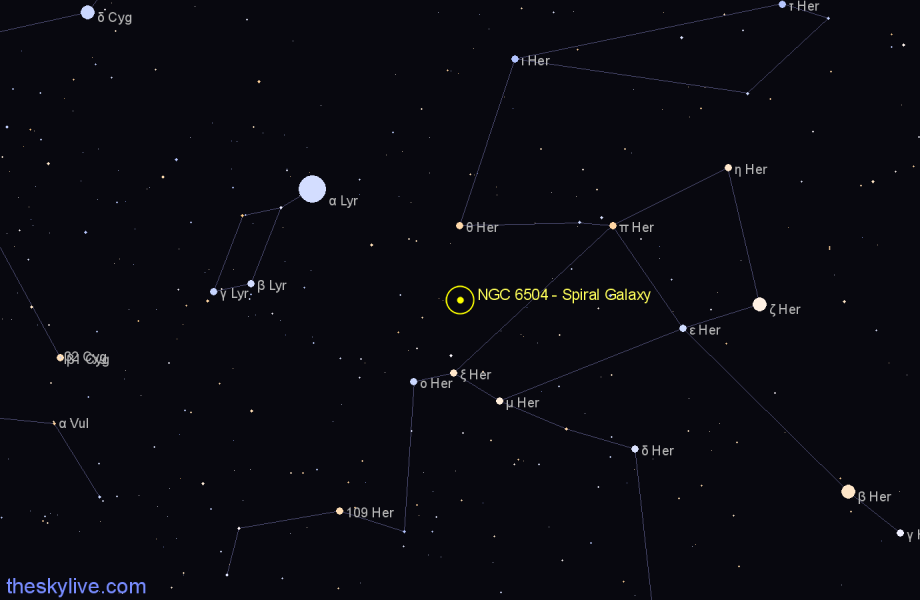 Finder chart NGC 6504 - Spiral Galaxy in Hercules star