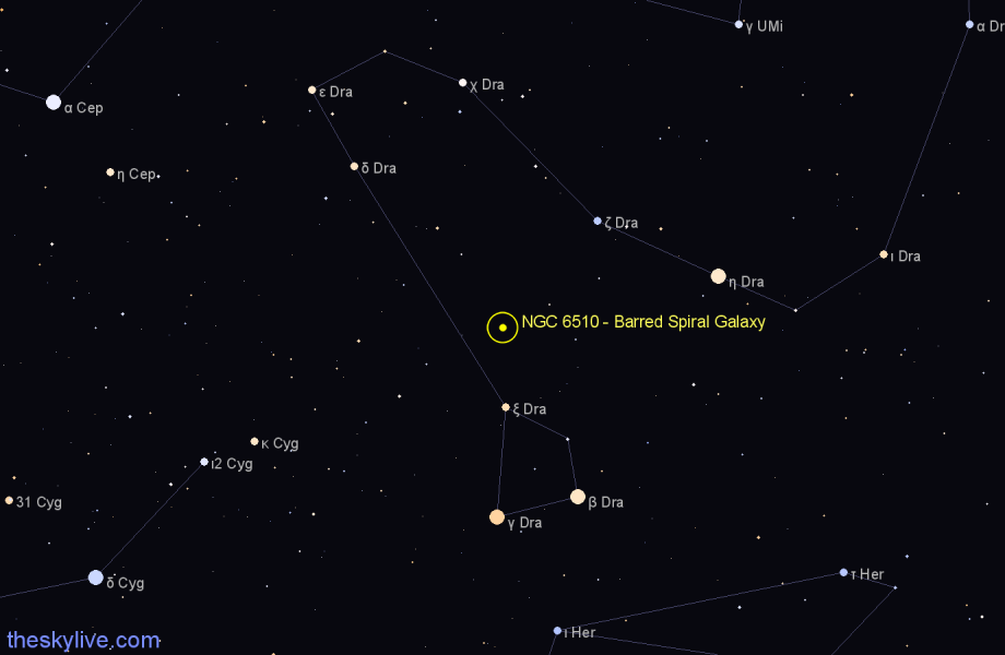 Finder chart NGC 6510 - Barred Spiral Galaxy in Draco star