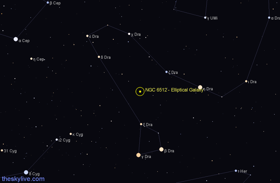 Finder chart NGC 6512 - Elliptical Galaxy in Draco star