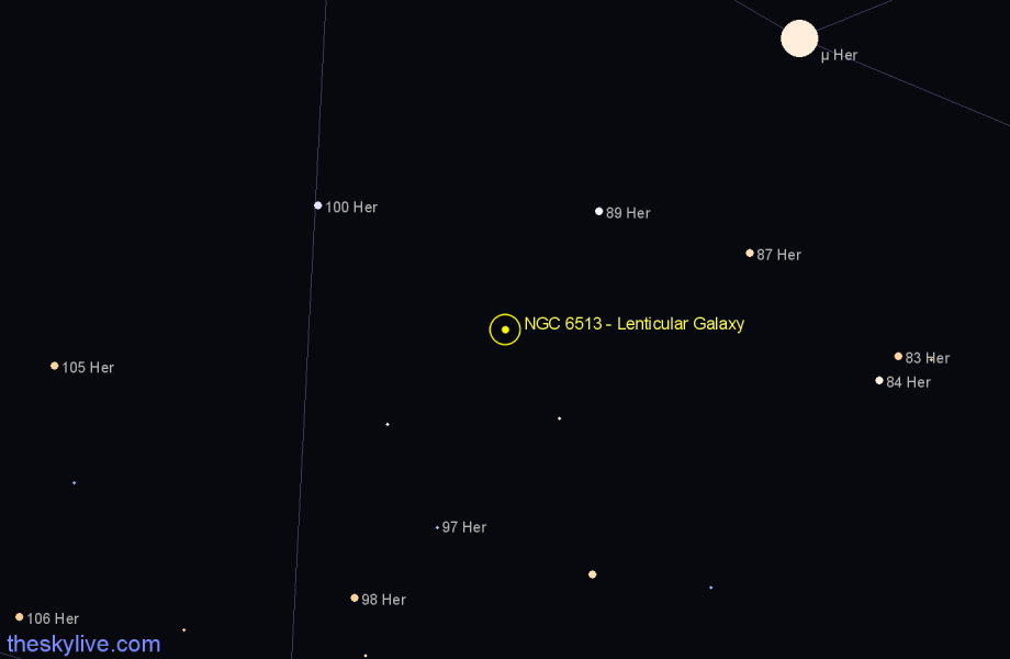 Finder chart NGC 6513 - Lenticular Galaxy in Hercules star