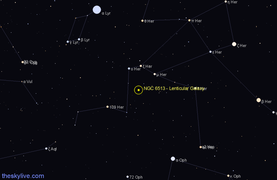 Finder chart NGC 6513 - Lenticular Galaxy in Hercules star