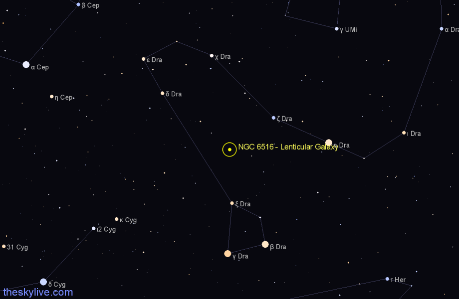 Finder chart NGC 6516 - Lenticular Galaxy in Draco star