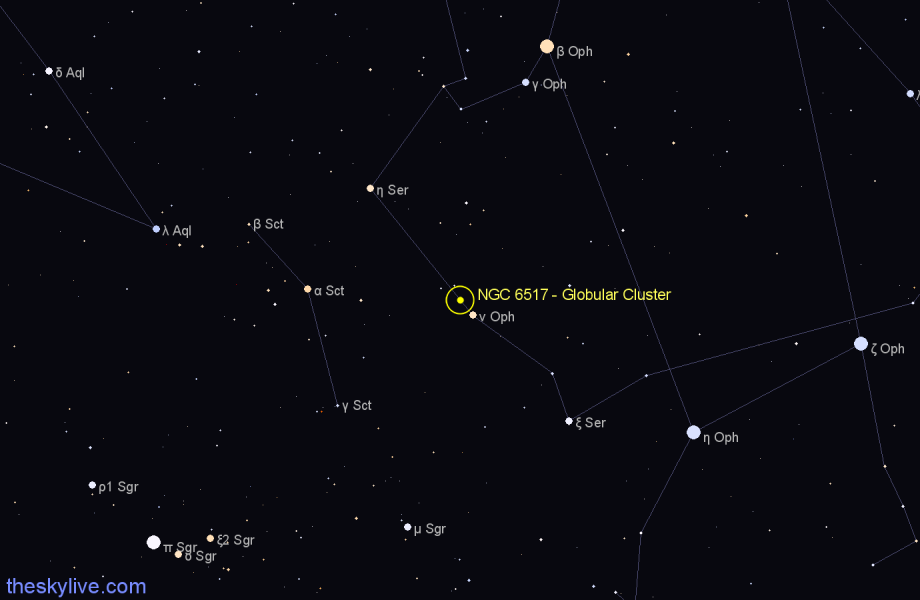 Finder chart NGC 6517 - Globular Cluster in Ophiuchus star