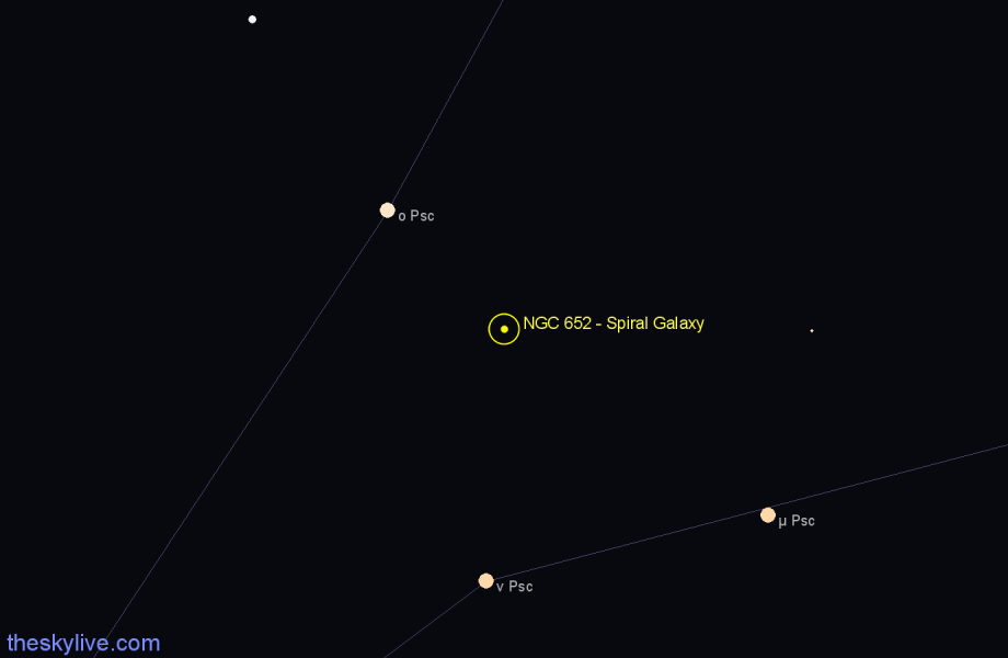 Finder chart NGC 652 - Spiral Galaxy in Pisces star