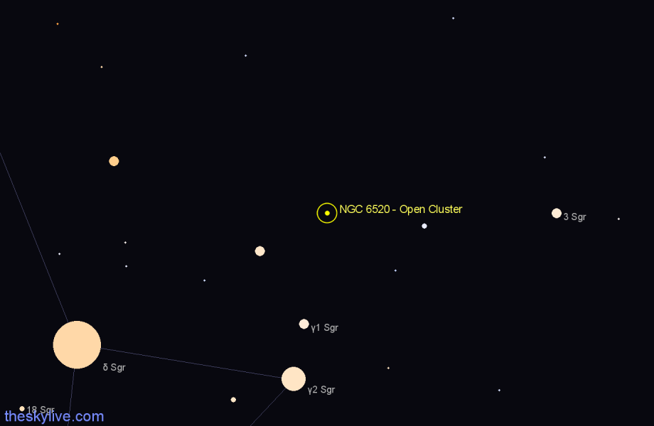 Finder chart NGC 6520 - Open Cluster in Sagittarius star