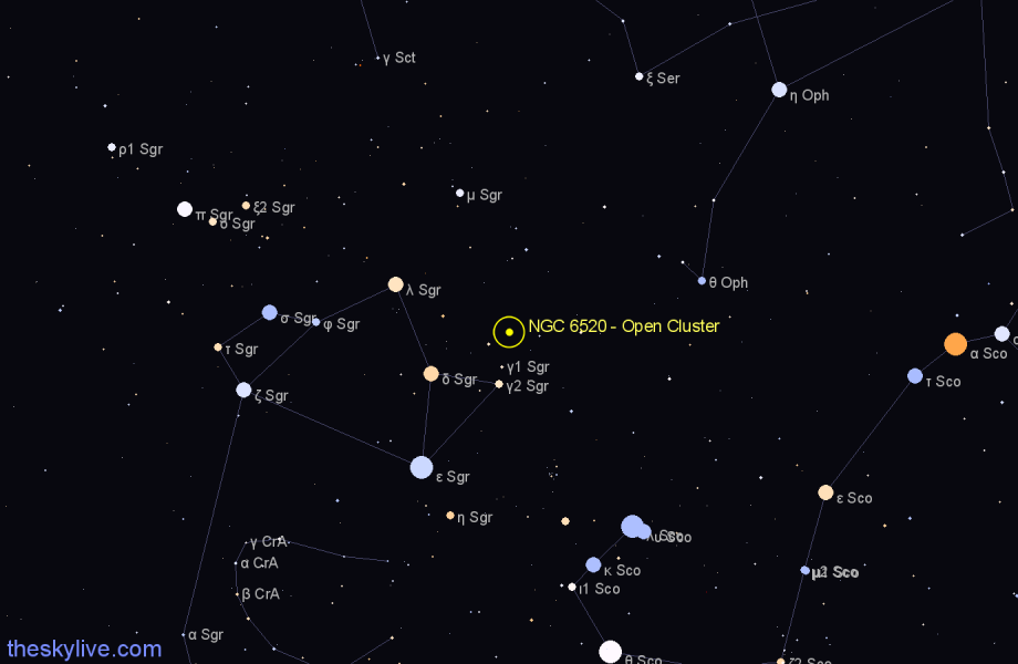 Finder chart NGC 6520 - Open Cluster in Sagittarius star