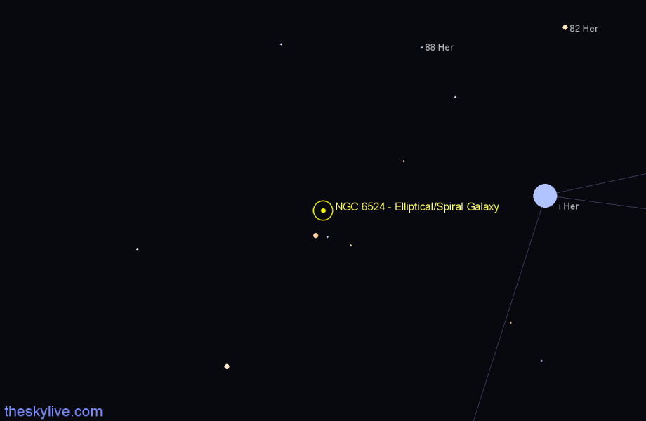 Finder chart NGC 6524 - Elliptical/Spiral Galaxy in Hercules star