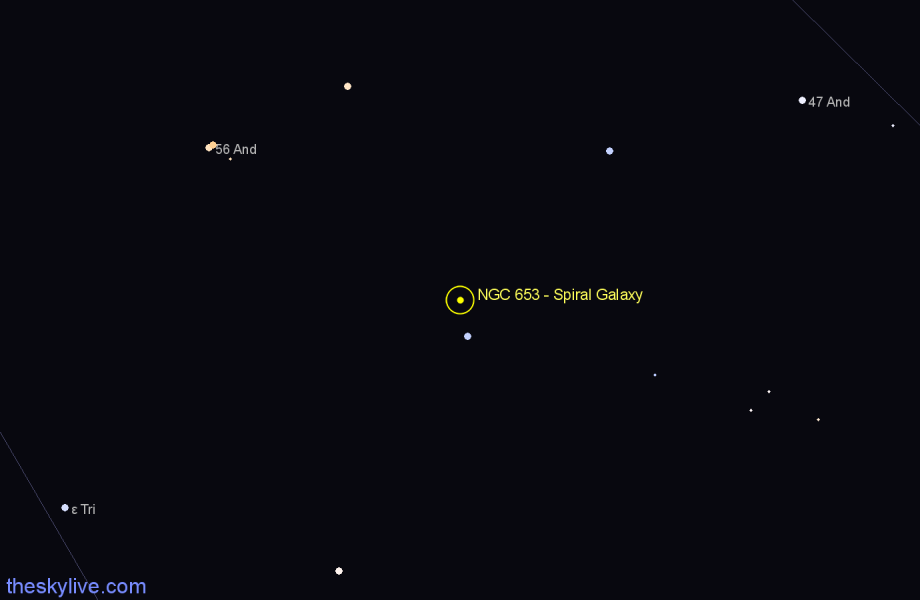 Finder chart NGC 653 - Spiral Galaxy in Andromeda star