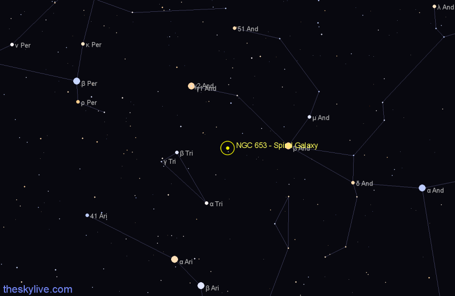 Finder chart NGC 653 - Spiral Galaxy in Andromeda star