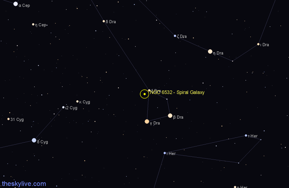 Finder chart NGC 6532 - Spiral Galaxy in Draco star