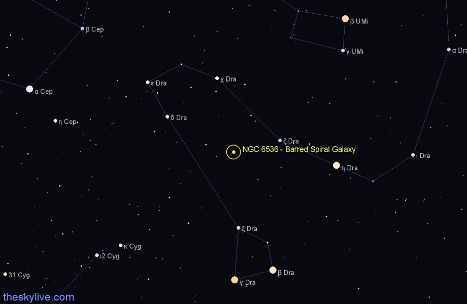 Finder chart NGC 6536 - Barred Spiral Galaxy in Draco star