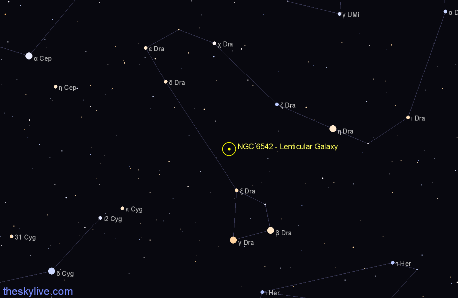 Finder chart NGC 6542 - Lenticular Galaxy in Draco star