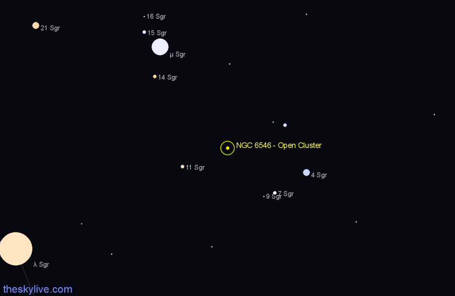 Finder chart NGC 6546 - Open Cluster in Sagittarius star