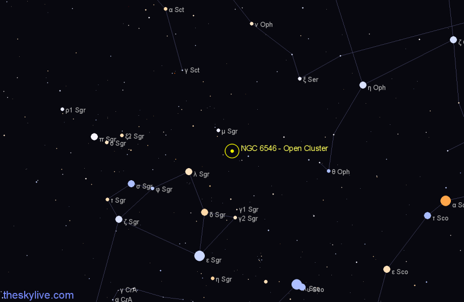 Finder chart NGC 6546 - Open Cluster in Sagittarius star