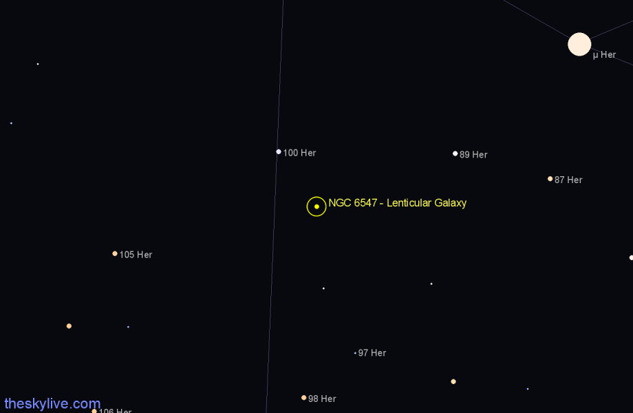 Finder chart NGC 6547 - Lenticular Galaxy in Hercules star