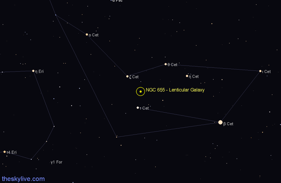 Finder chart NGC 655 - Lenticular Galaxy in Cetus star