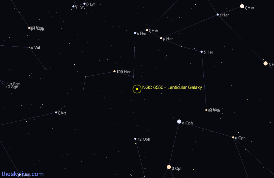 Finder chart NGC 6550 - Lenticular Galaxy in Hercules star