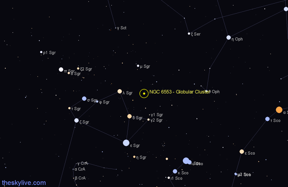 Finder chart NGC 6553 - Globular Cluster in Sagittarius star