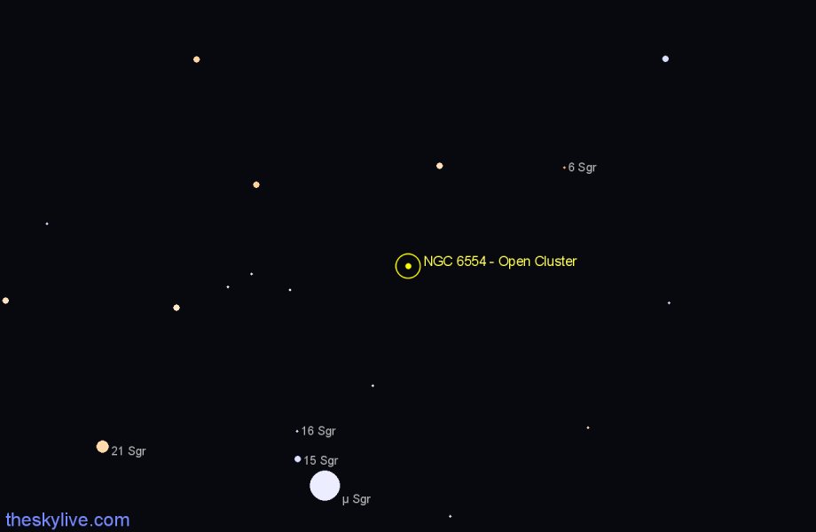 Finder chart NGC 6554 - Open Cluster in Sagittarius star