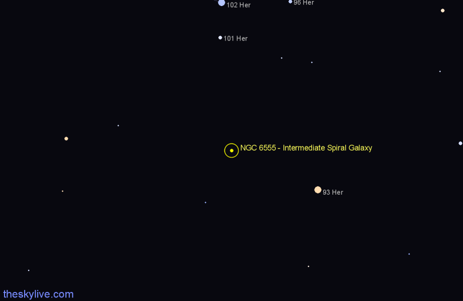 Finder chart NGC 6555 - Intermediate Spiral Galaxy in Hercules star