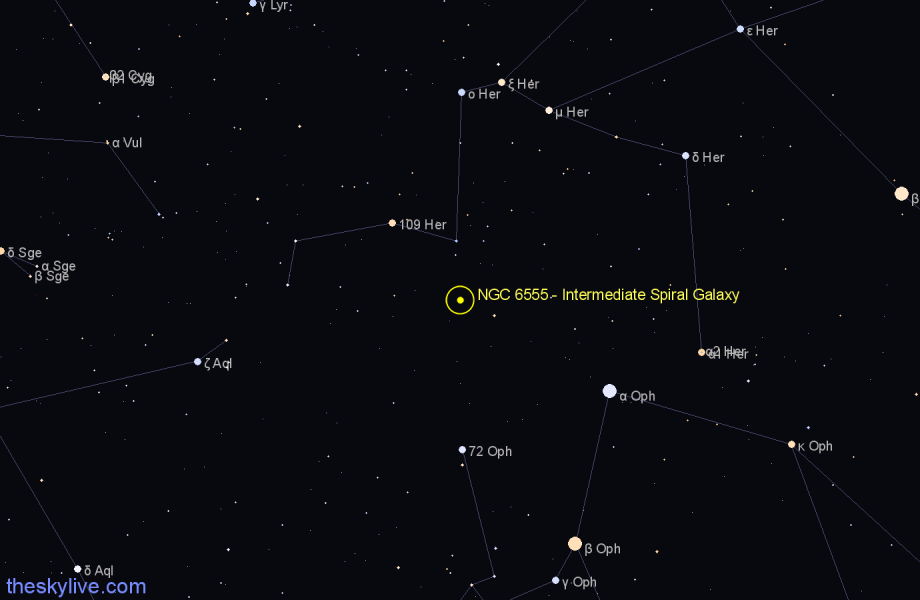 Finder chart NGC 6555 - Intermediate Spiral Galaxy in Hercules star