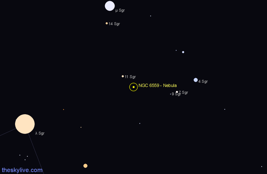 Finder chart NGC 6559 - Nebula in Sagittarius star