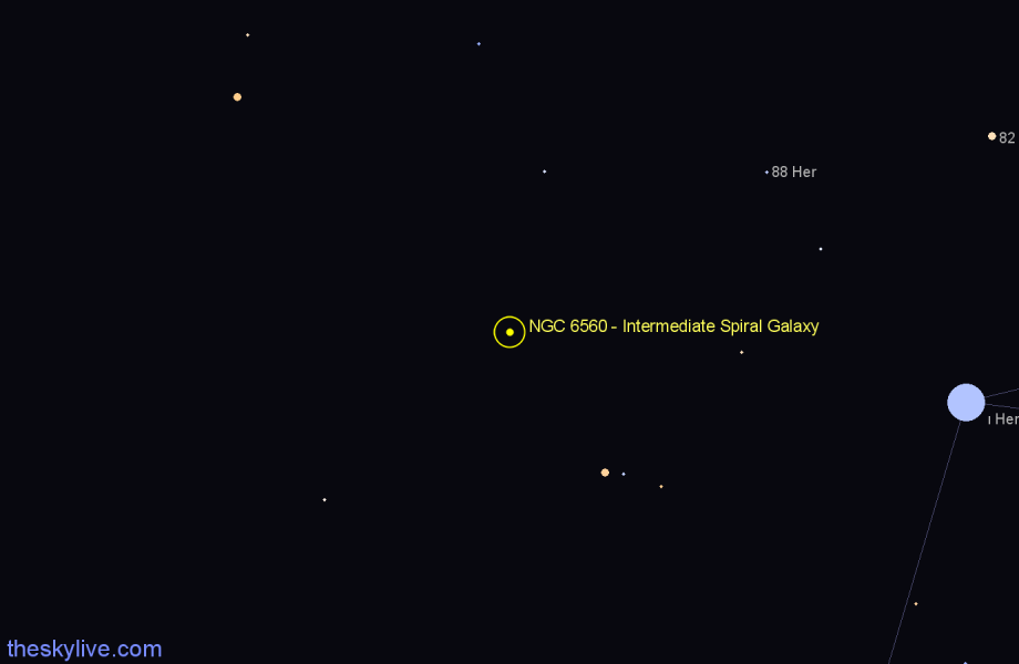 Finder chart NGC 6560 - Intermediate Spiral Galaxy in Hercules star