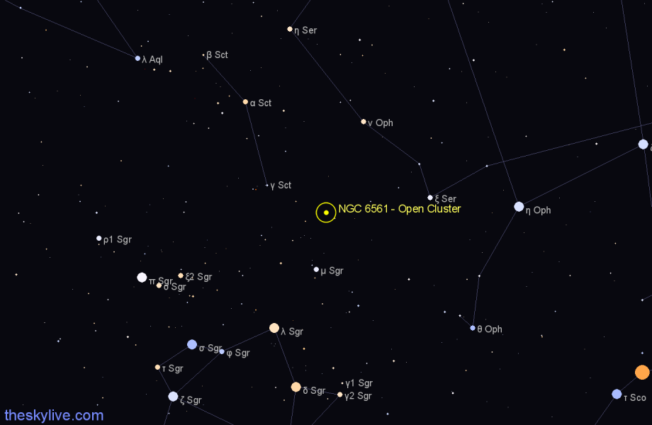 Finder chart NGC 6561 - Open Cluster in Sagittarius star