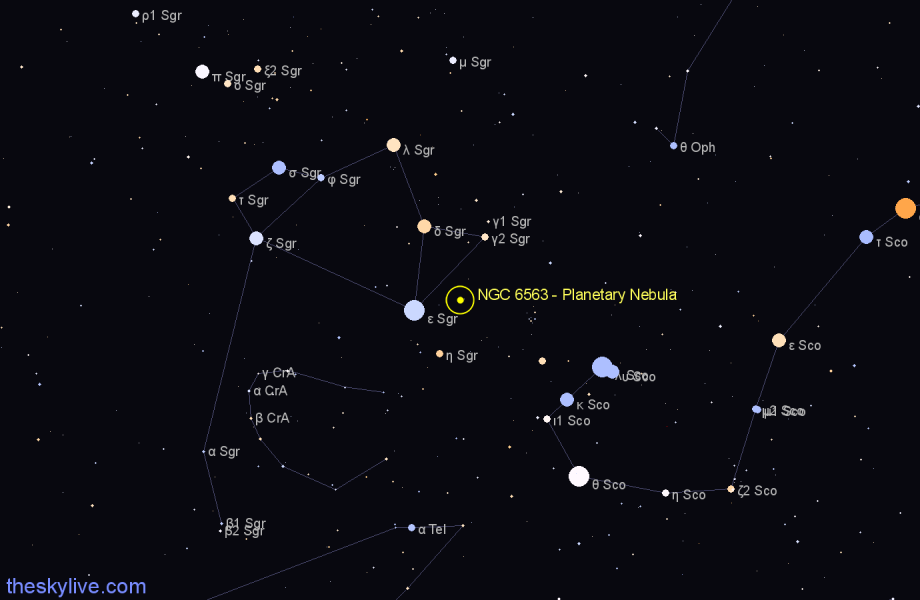 Finder chart NGC 6563 - Planetary Nebula in Sagittarius star