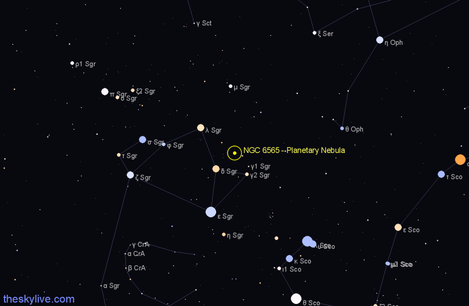 Finder chart NGC 6565 - Planetary Nebula in Sagittarius star