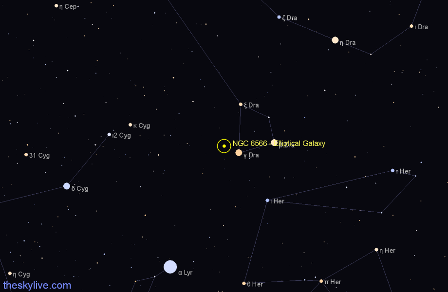 Finder chart NGC 6566 - Elliptical Galaxy in Draco star