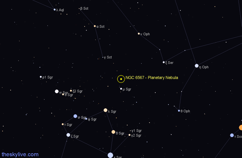 Finder chart NGC 6567 - Planetary Nebula in Sagittarius star