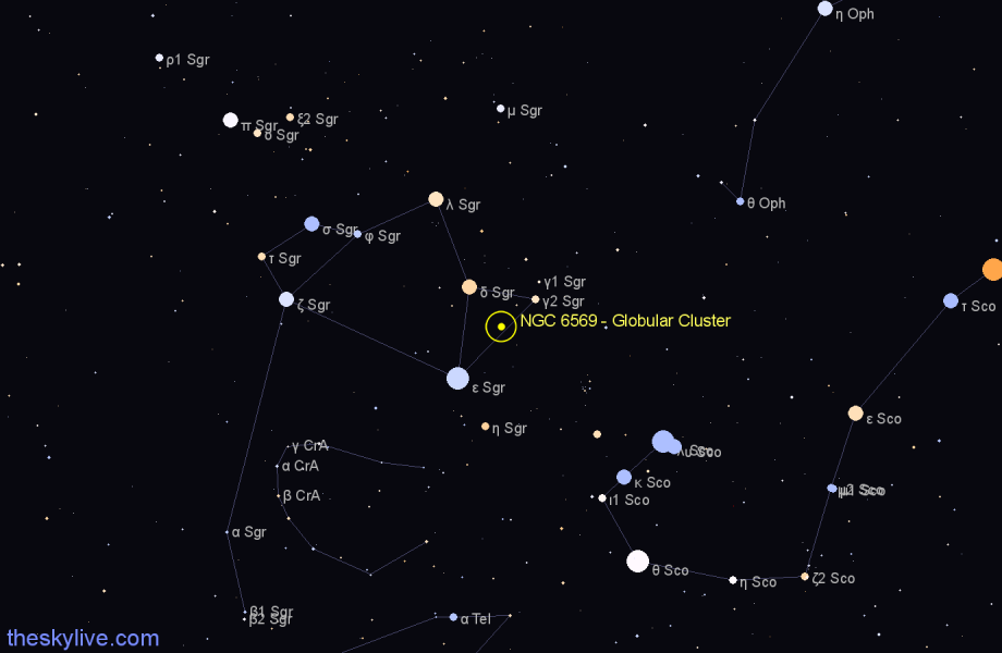 Finder chart NGC 6569 - Globular Cluster in Sagittarius star
