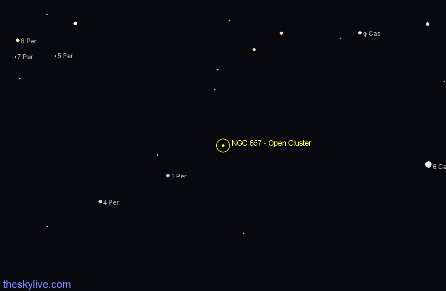 Finder chart NGC 657 - Open Cluster in Cassiopeia star