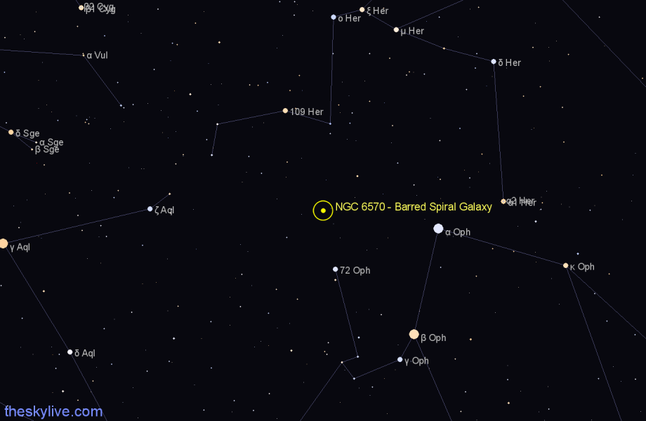 Finder chart NGC 6570 - Barred Spiral Galaxy in Ophiuchus star