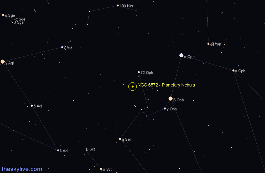 Finder chart NGC 6572 - Planetary Nebula in Ophiuchus star