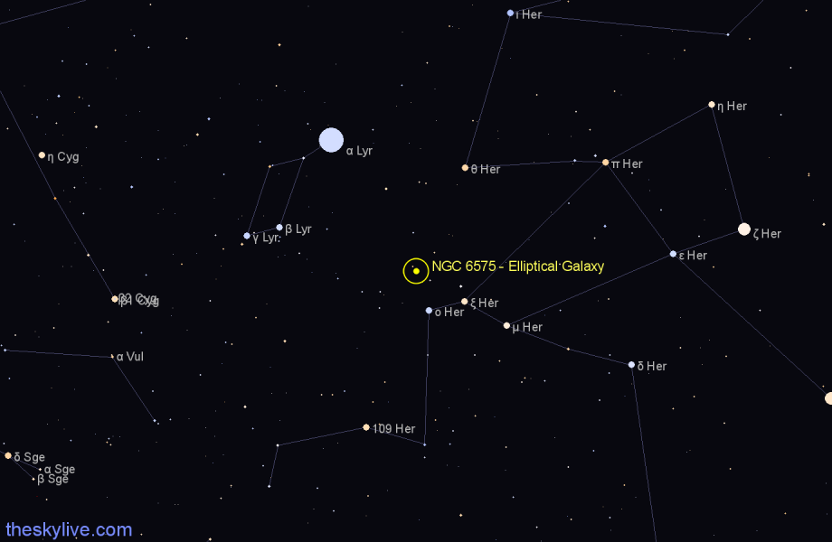 Finder chart NGC 6575 - Elliptical Galaxy in Hercules star