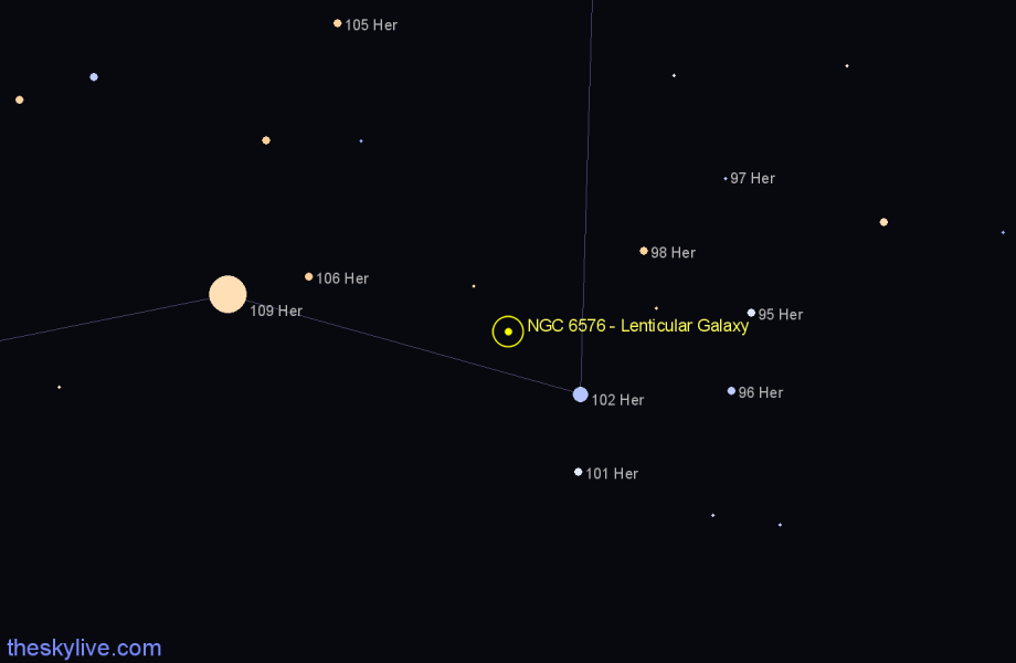 Finder chart NGC 6576 - Lenticular Galaxy in Hercules star