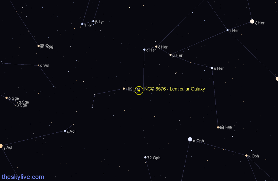 Finder chart NGC 6576 - Lenticular Galaxy in Hercules star